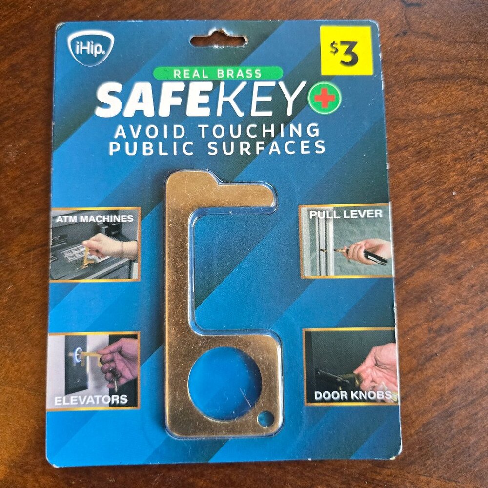 iHip Real Brass Safe Key SafeKey Avoid Touching Public Surfaces Push Pull NEW NI